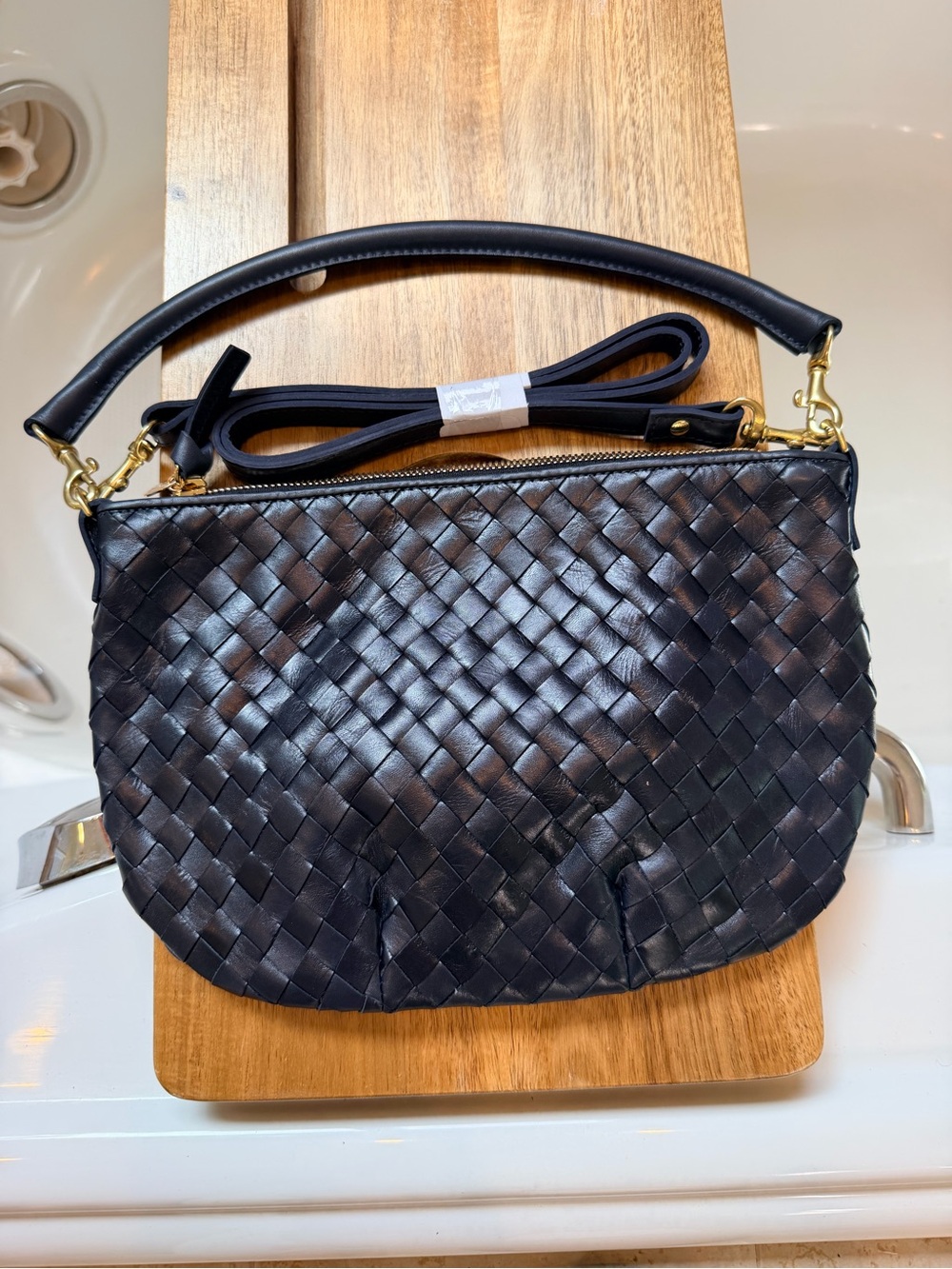 Clare V Petit Moyen leather crossbody bag - Twilight Navy Diagonal Woven NWT